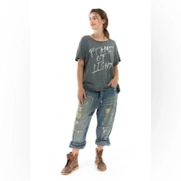 Magnolia Pearl Tops - Magnolia Pearl Beams Of Light T Shirt One Size OS Oversized Gray NEW
